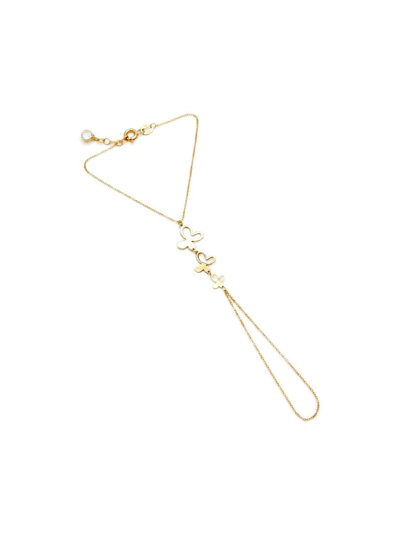 Pulsera de mano de oro 14k con tres mariposas Mod 6201 - 18 cm