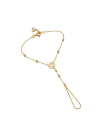 Pulsera de mano de oro 14k con medalla calada y bolitas Mod 6202 - 18 cm