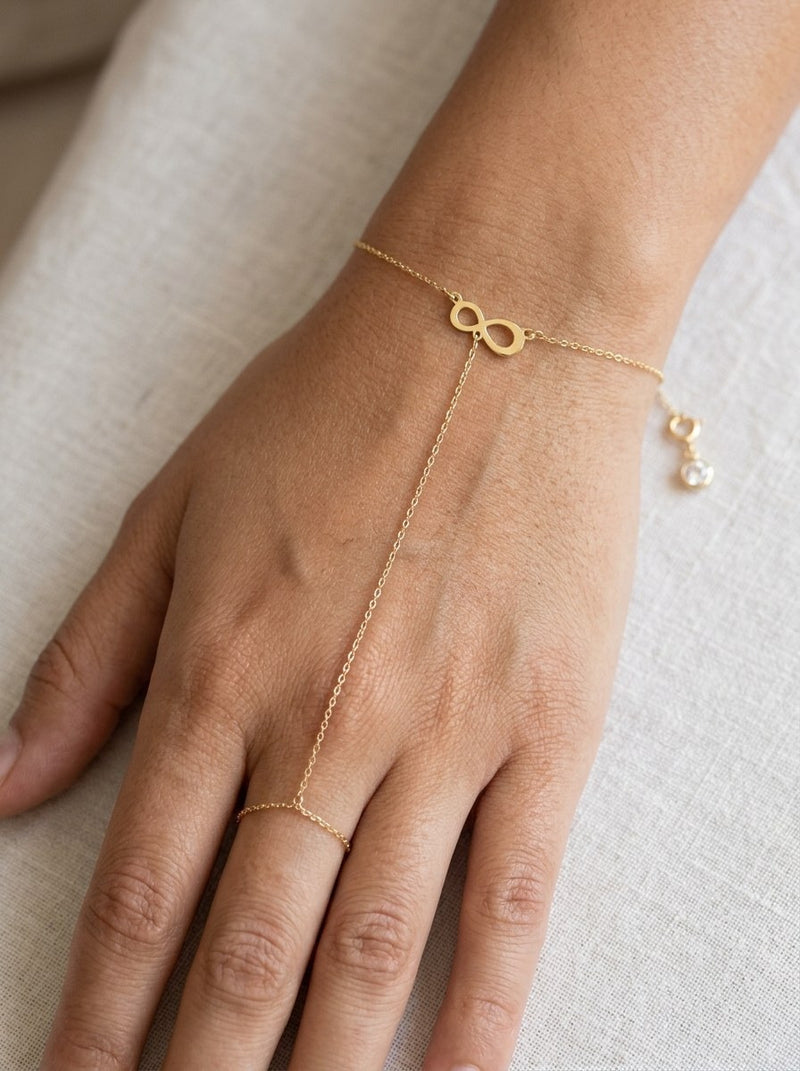Pulsera de mano de oro 14k con infinito Mod 6203 - 18 cm