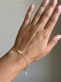 Pulsera de mano de oro 14k con placa oval Mod 6204 - 18 cm
