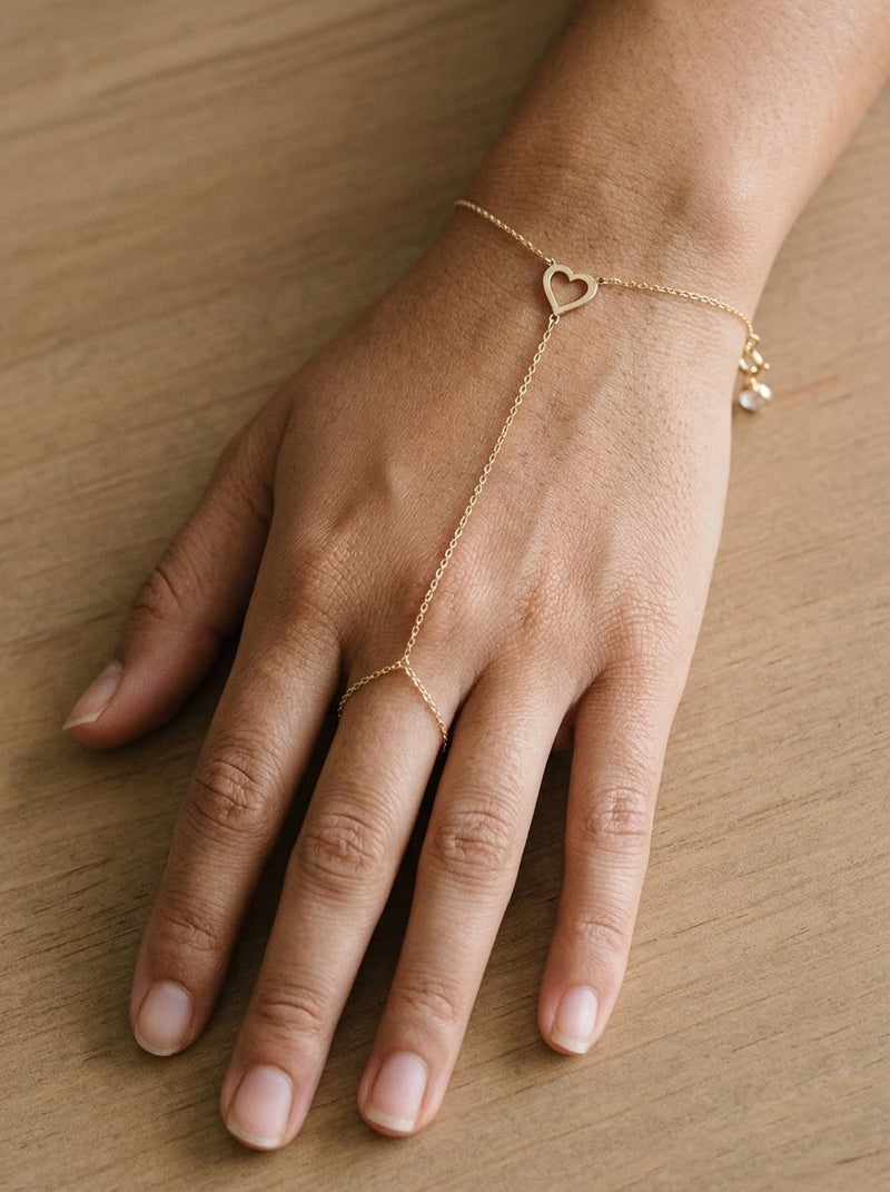 Pulsera de mano de oro 14k con corazón calado Mod 6205 - 18 cm