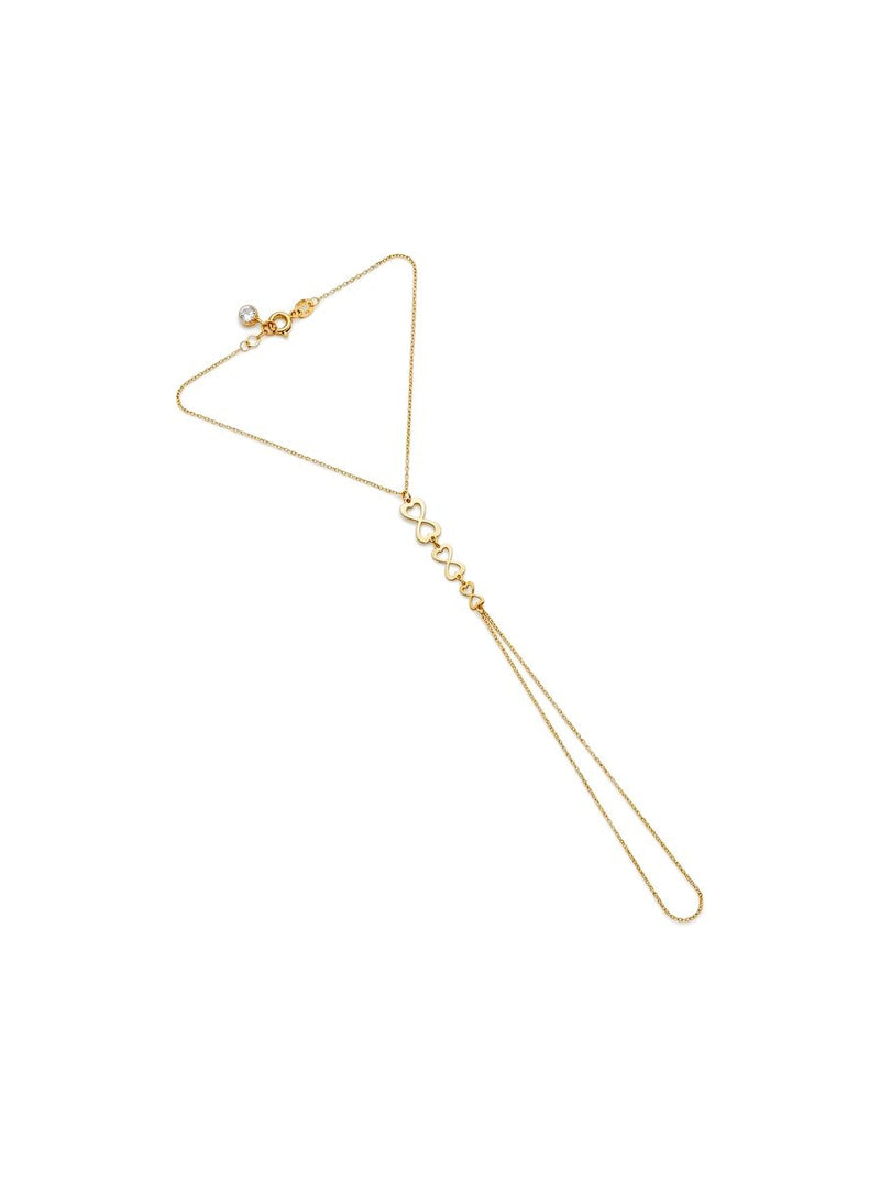 Pulsera de mano de oro 14k con tres infinitos de corazones Mod 6206 - 18 cm