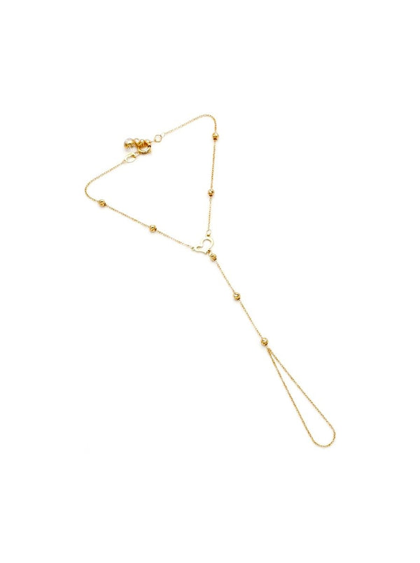 Pulsera de mano de oro 14k con corazón calado y bolitas Mod 6207 - 18 cm