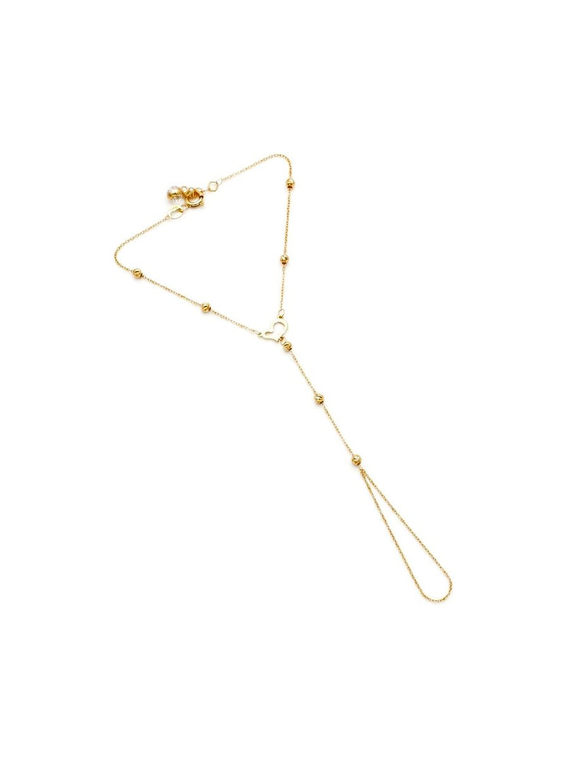 Pulsera de mano de oro 14k con corazón calado y bolitas Mod 6207 - 18 cm