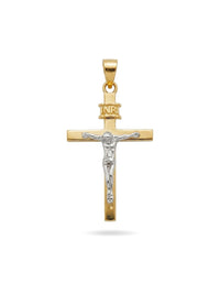 Dije de oro 14k de crucifijo plano con Cristo en oro blanco Mod 6208 - 2 cm
