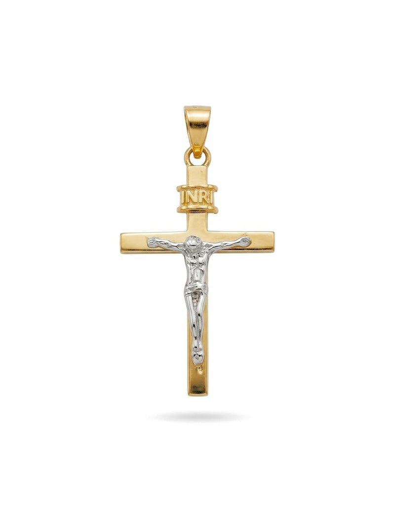 Dije de oro 14k de crucifijo plano con Cristo en oro blanco Mod 6208 - 2 cm