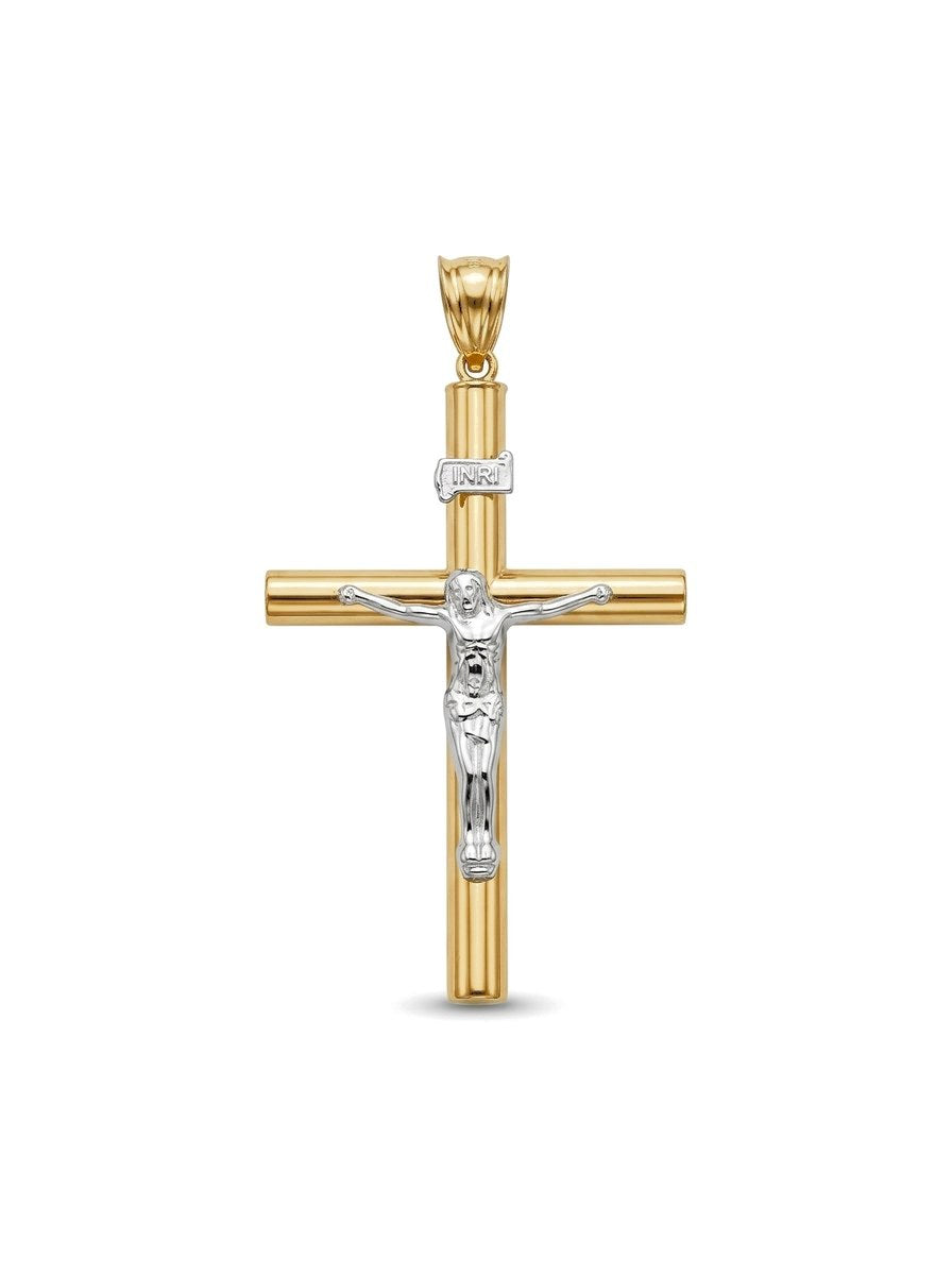 Dije de oro 14k de crucifijo tubular con Cristo en oro blanco Mod 6209 - 4 cm