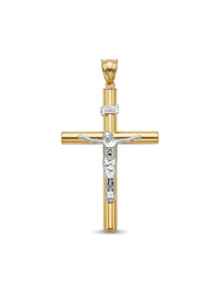 Dije de oro 14k de crucifijo tubular con Cristo en oro blanco Mod 6209 - 4 cm