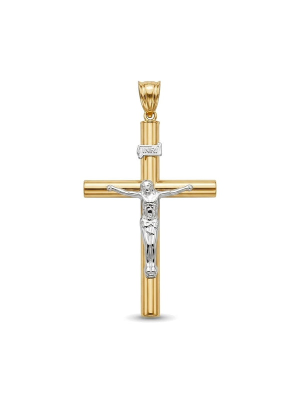 Dije de oro 14k de crucifijo tubular con Cristo en oro blanco Mod 6209 - 4 cm