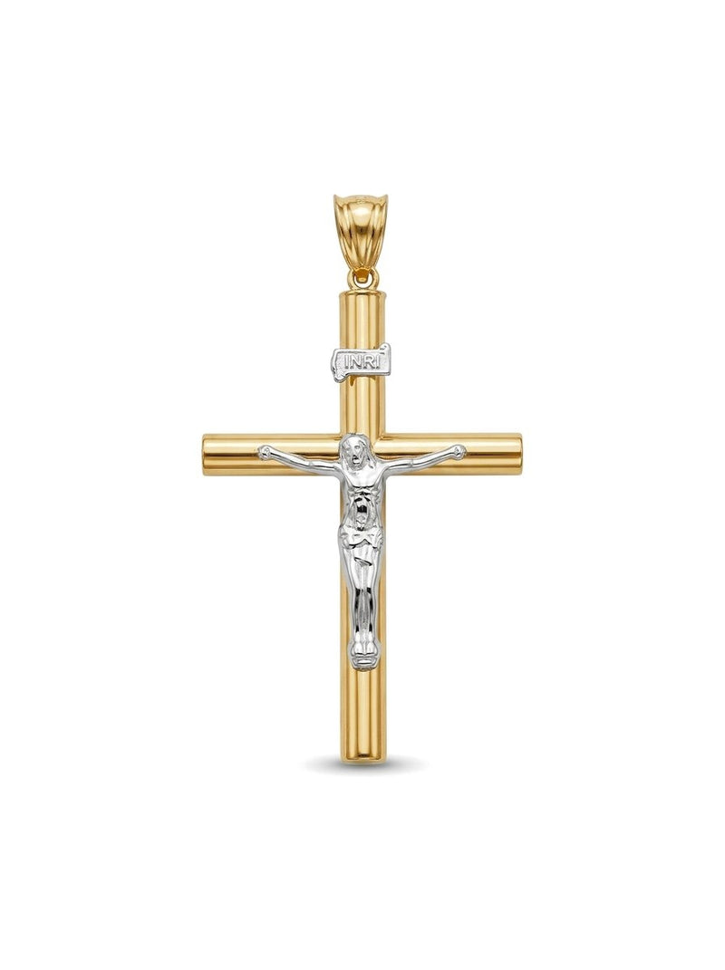 Dije de oro 14k de crucifijo tubular con Cristo en oro blanco Mod 6209 - 4 cm