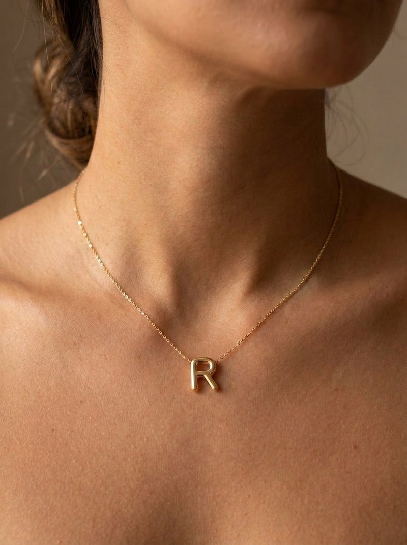 Gargantilla de oro 14k con inicial R burbuja Mod 6211 - 45 cm