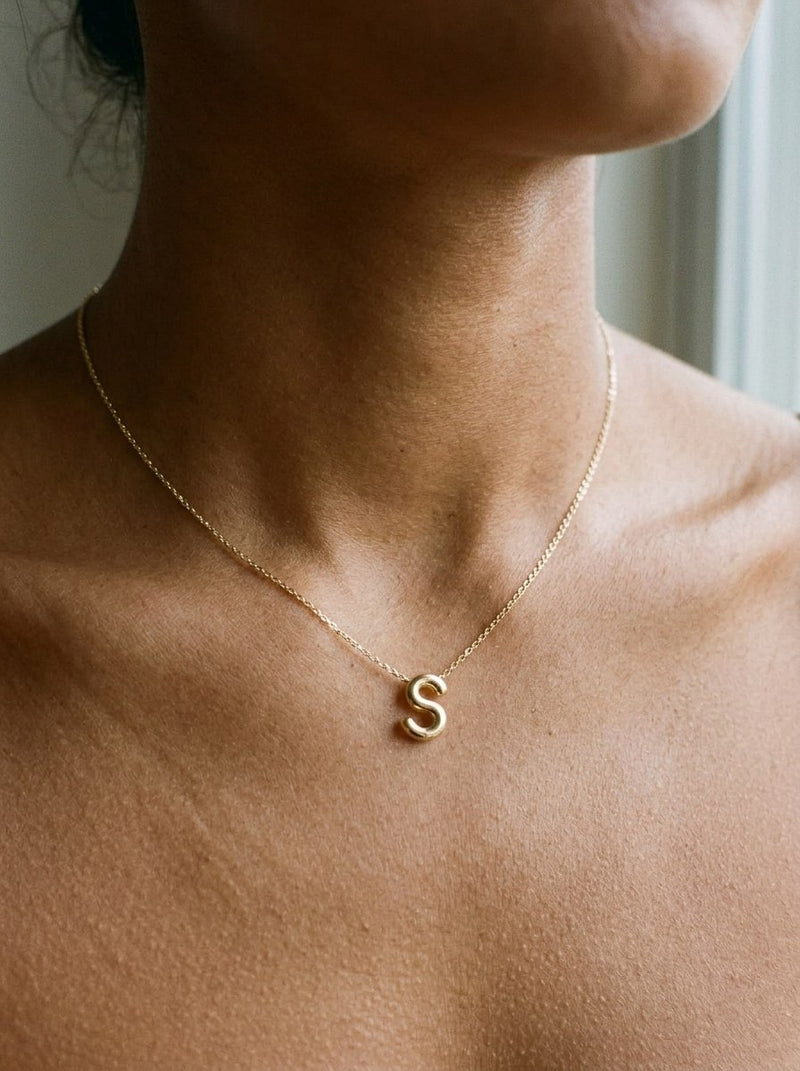 Gargantilla de oro 14k con inicial S burbuja Mod 6212 - 45 cm
