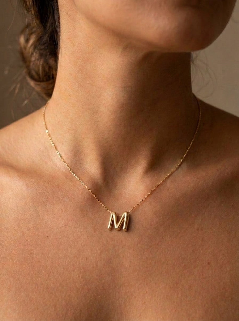 Gargantilla de oro 14k con inicial M burbuja Mod 6215 - 45 cm
