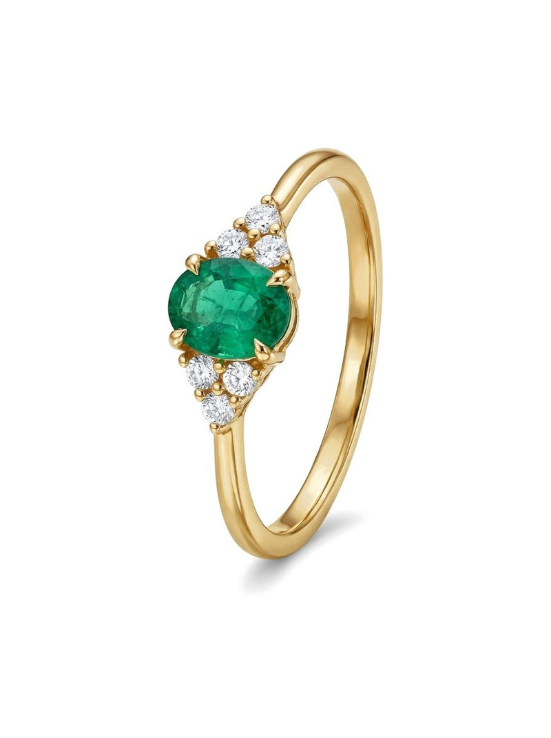 Anillo de oro 14k con esmeralda natural y diamantes naturales Mod 6220