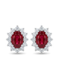 Aretes de oro blanco 18k estilo Lady Di con rubíes naturales y diamantes naturales Mod 6222