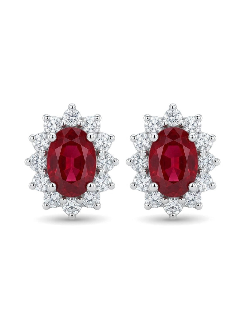 Aretes de oro blanco 18k estilo Lady Di con rubíes naturales y diamantes naturales Mod 6222