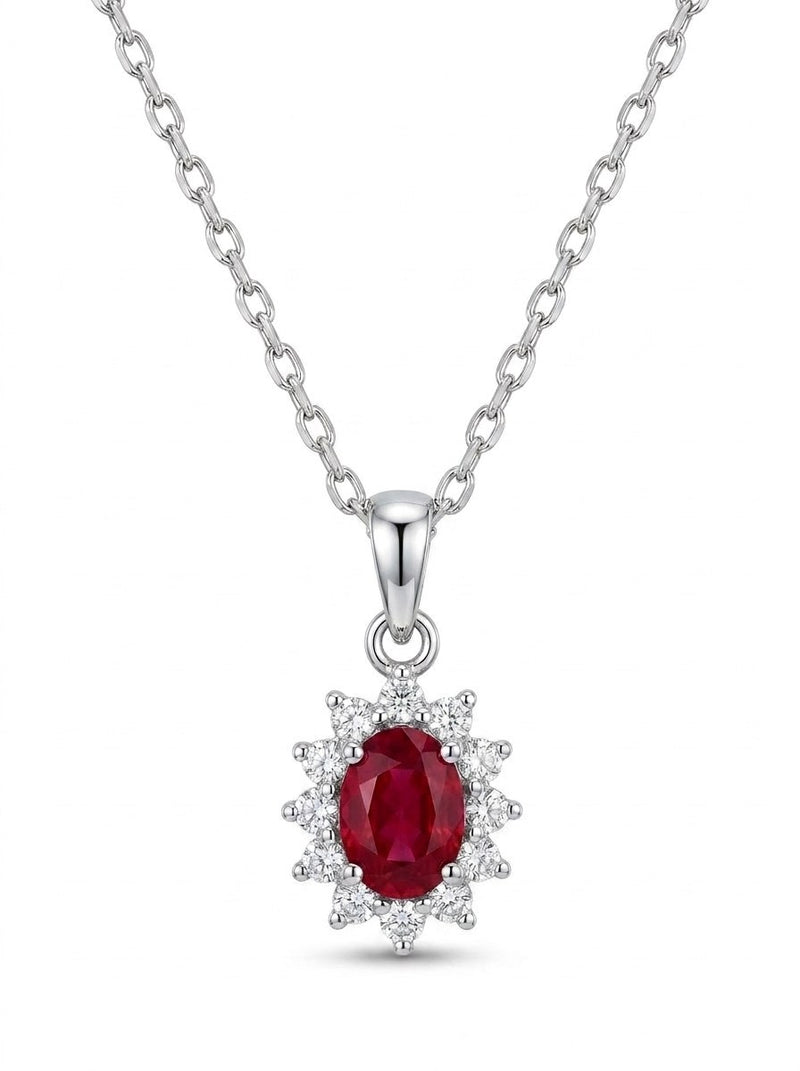 Gargantilla de oro blanco 18k estilo Lady Di con rubí natural y diamantes naturales Mod 6223 - 45 cm