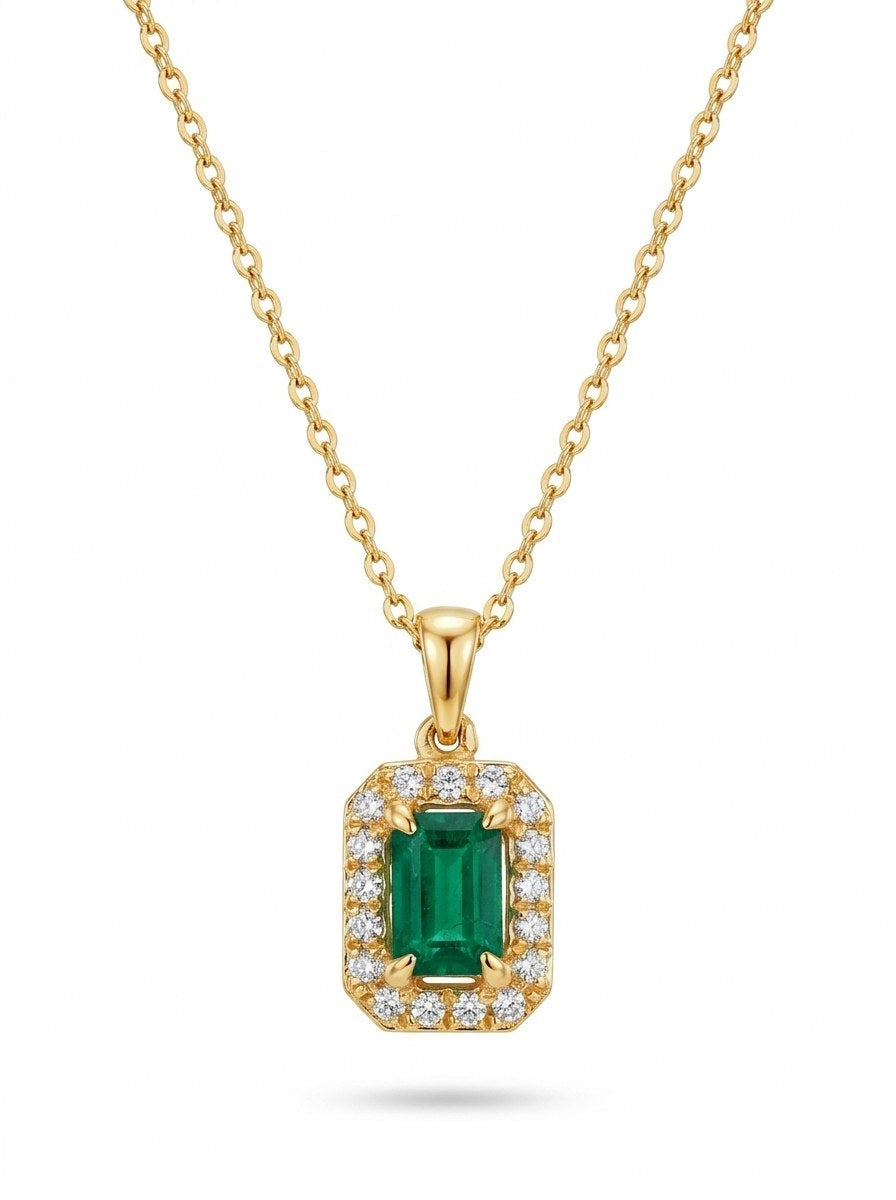 Gargantilla de oro 14k con esmeralda natural y diamantes naturales Mod 6225 - 45 cm