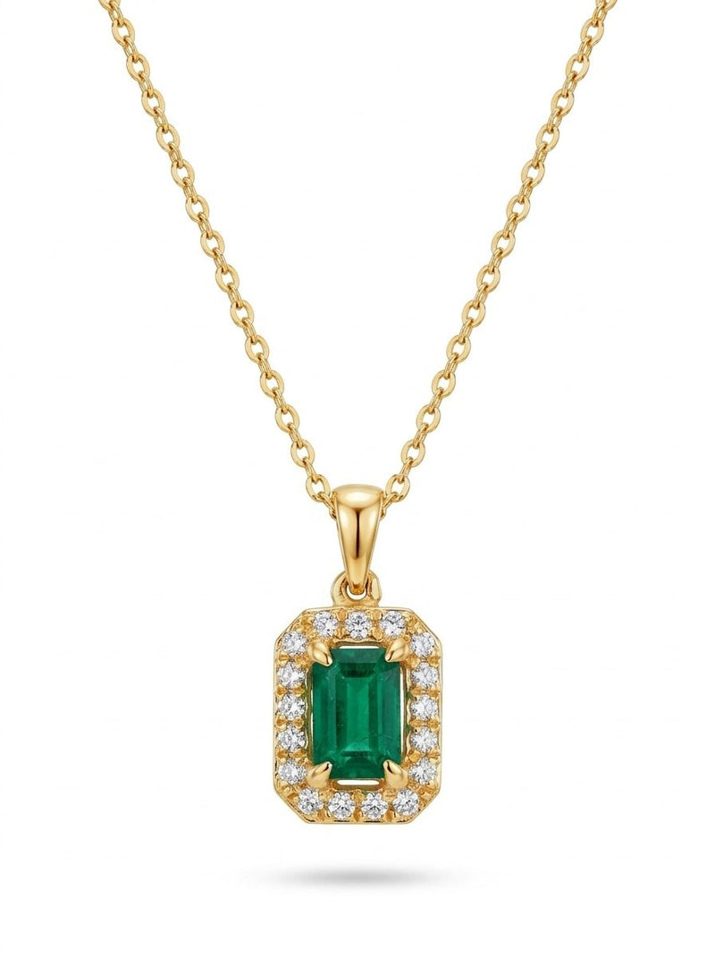 Gargantilla de oro 14k con esmeralda natural y diamantes naturales Mod 6225 - 45 cm