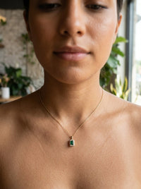 Gargantilla de oro 14k con esmeralda natural y diamantes naturales Mod 6225 - 45 cm