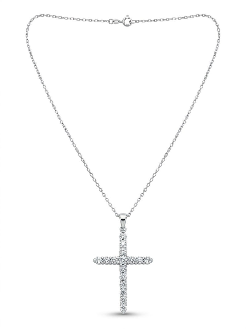 Gargantilla de oro blanco 18k con cruz de diamantes naturales Mod 6226 - 45 cm