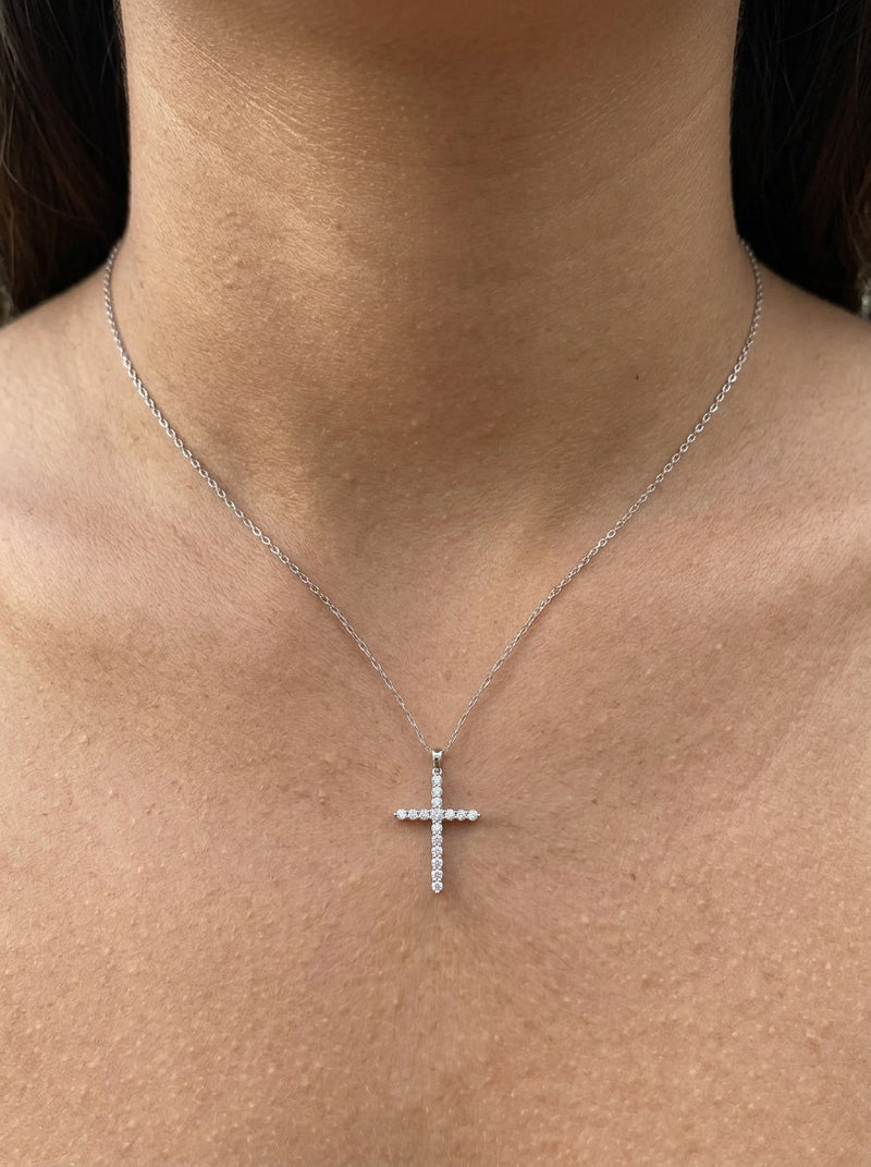 Gargantilla de oro blanco 18k con cruz de diamantes naturales Mod 6226 - 45 cm