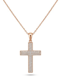 Gargantilla de oro rosa 14k con cruz de pavé de diamantes naturales Mod 6227 - 45 cm