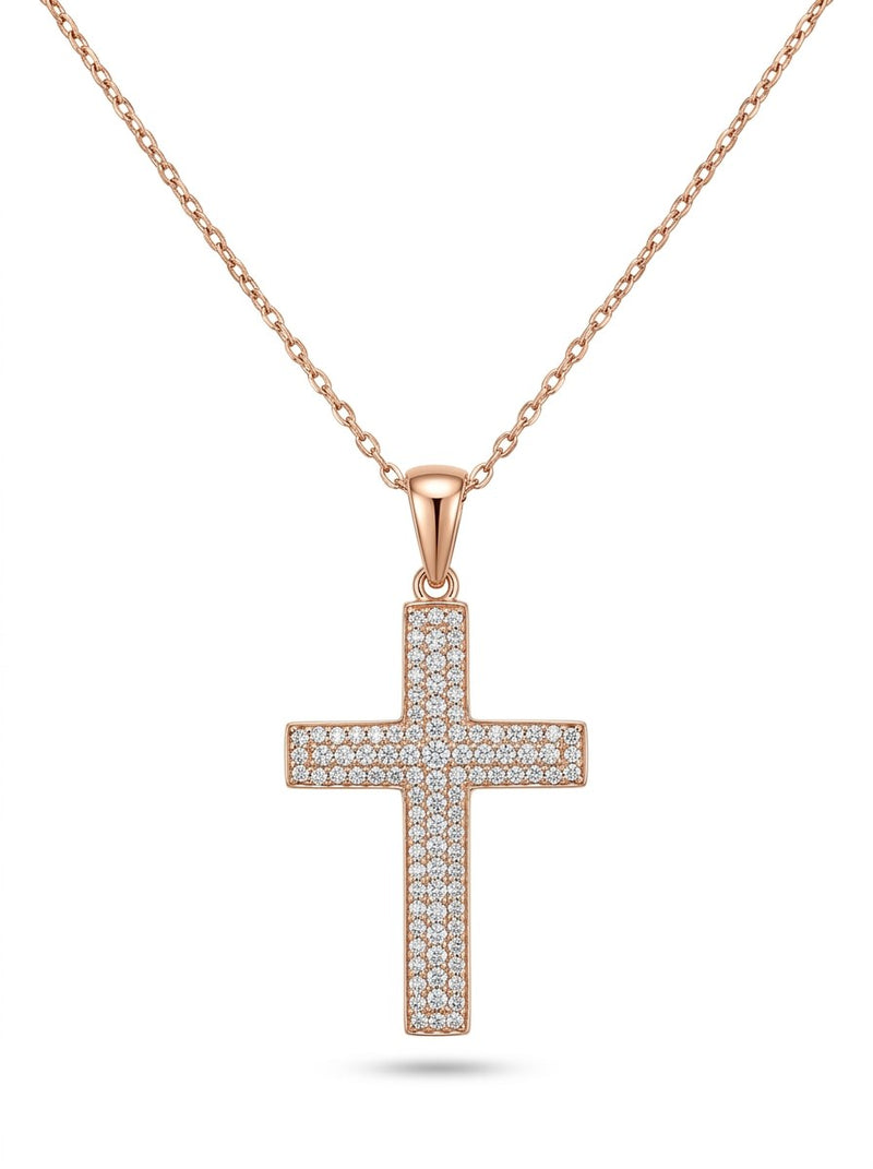 Gargantilla de oro rosa 14k con cruz de pavé de diamantes naturales Mod 6227 - 45 cm