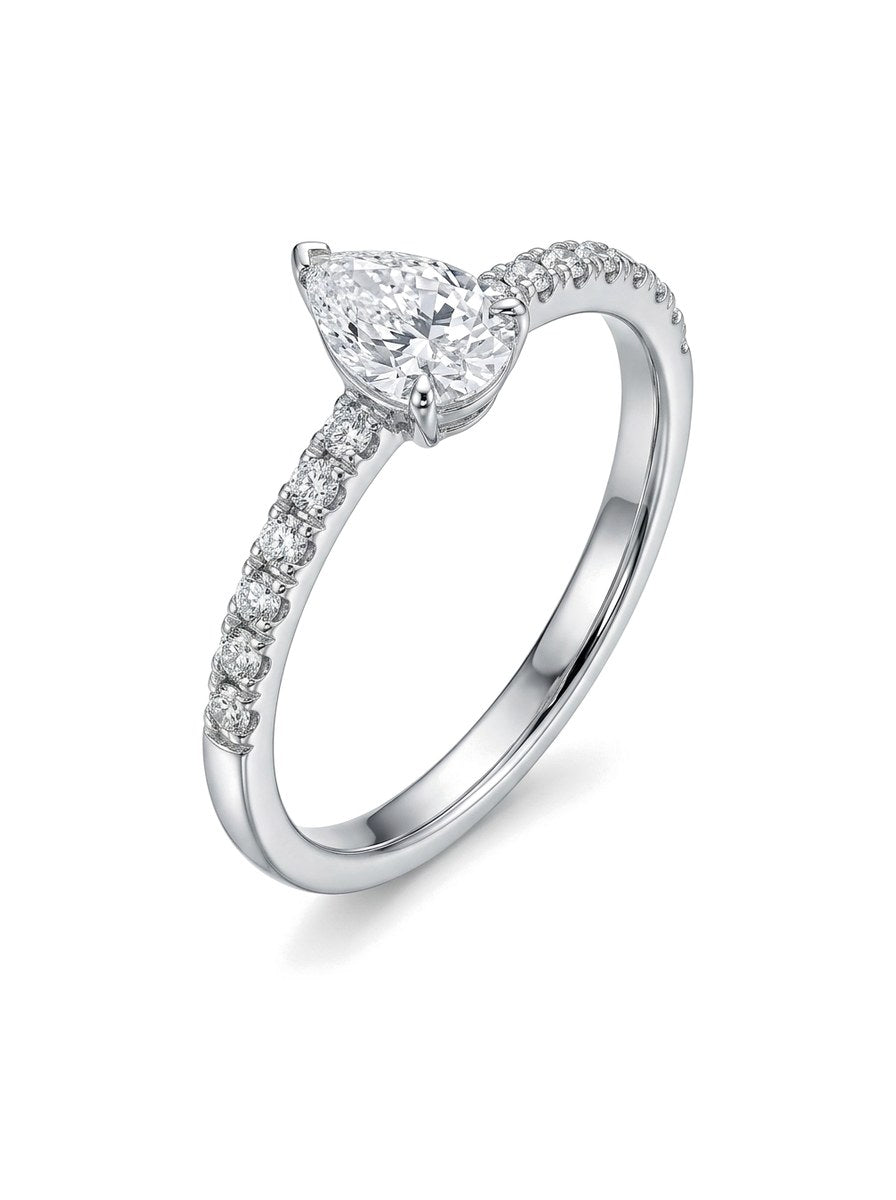 Anillo de oro blanco 18k con diamante natural corte pera Mod 6228