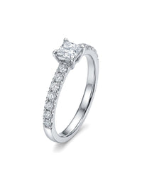 Anillo de oro blanco 18k solitario con diamante natural corte princesa Mod 6231