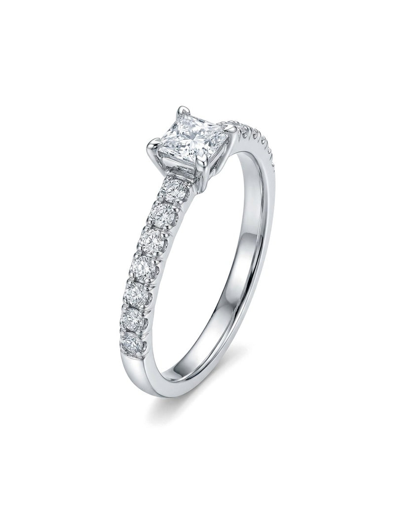 Anillo de oro blanco 18k solitario con diamante natural corte princesa Mod 6231