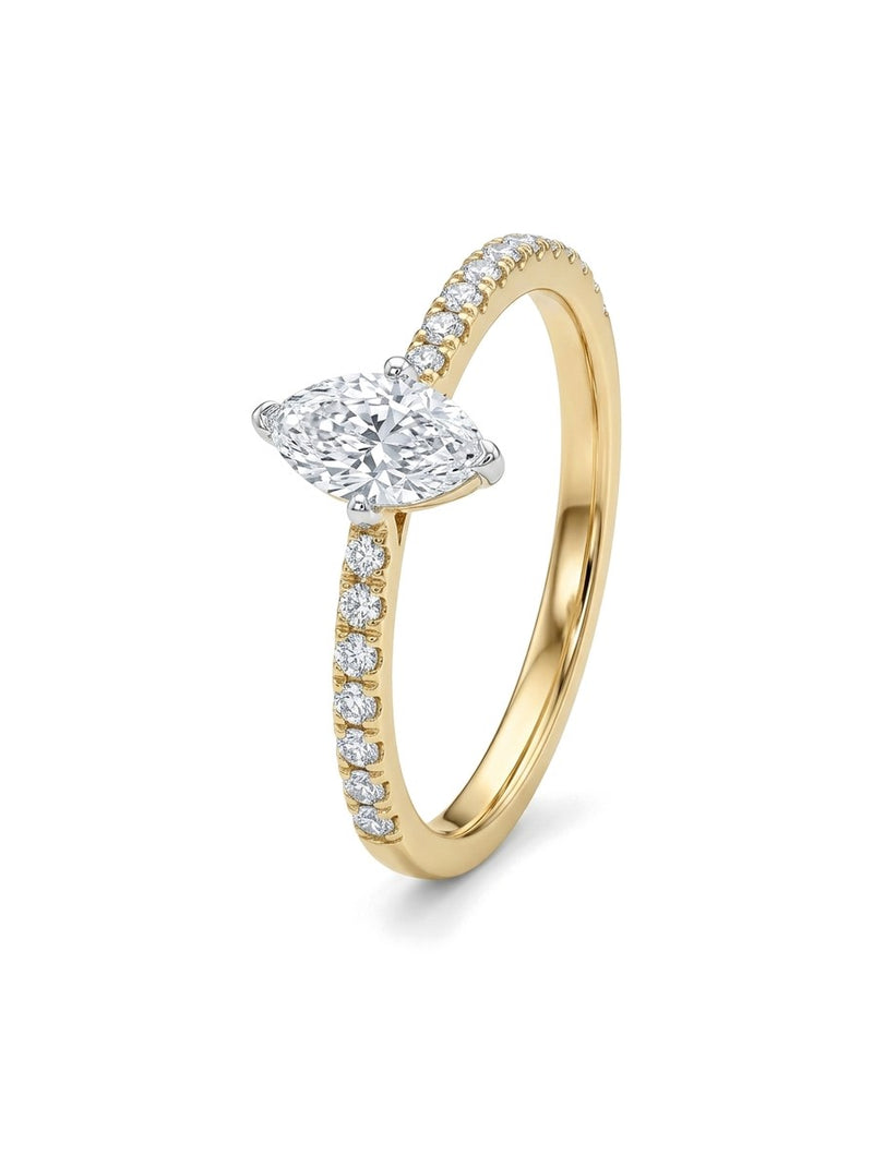 Anillo de oro 14k solitario con diamante de laboratorio corte marquesa Mod 6235
