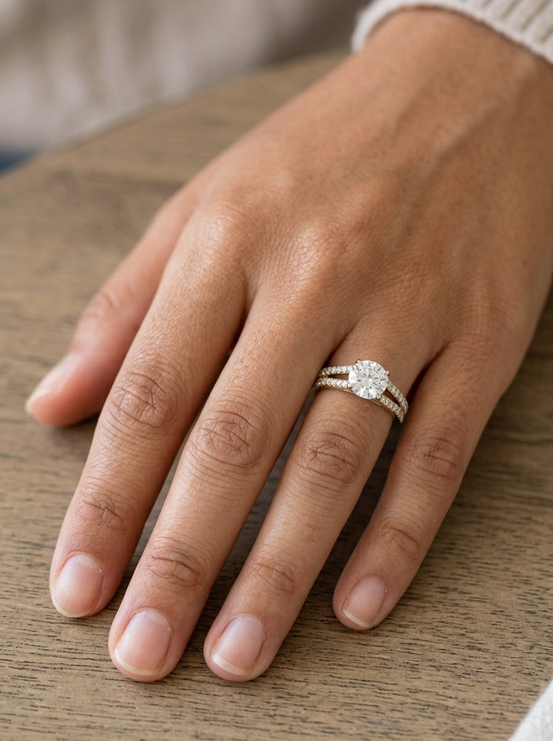 Anillo de oro 14k solitario de aro doble con diamante de laboratorio Mod 6239