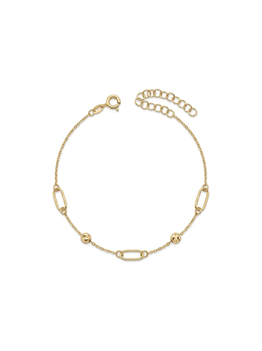 Pulsera de oro 14k con eslabones alargados y bolitas diamantadas Mod 6242 - 18 cm