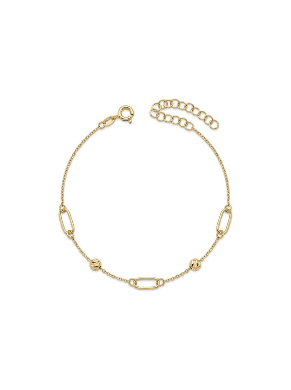 Pulsera de oro 14k con eslabones alargados y bolitas diamantadas Mod 6242 - 18 cm