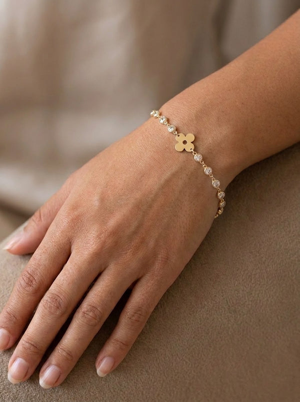 Pulsera de oro 14k con flor y circonias Mod 6244 - 18 cm