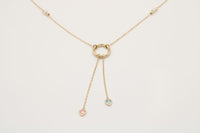 Gargantilla de oro 14k con aro, corazones de circonia y perlas cultivadas Mod 6245 - 45 cm, foto real