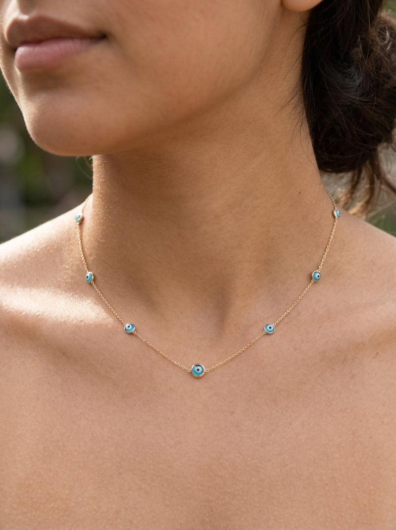 Gargantilla de oro 14k con ojos turcos Mod 6246 - 45 cm