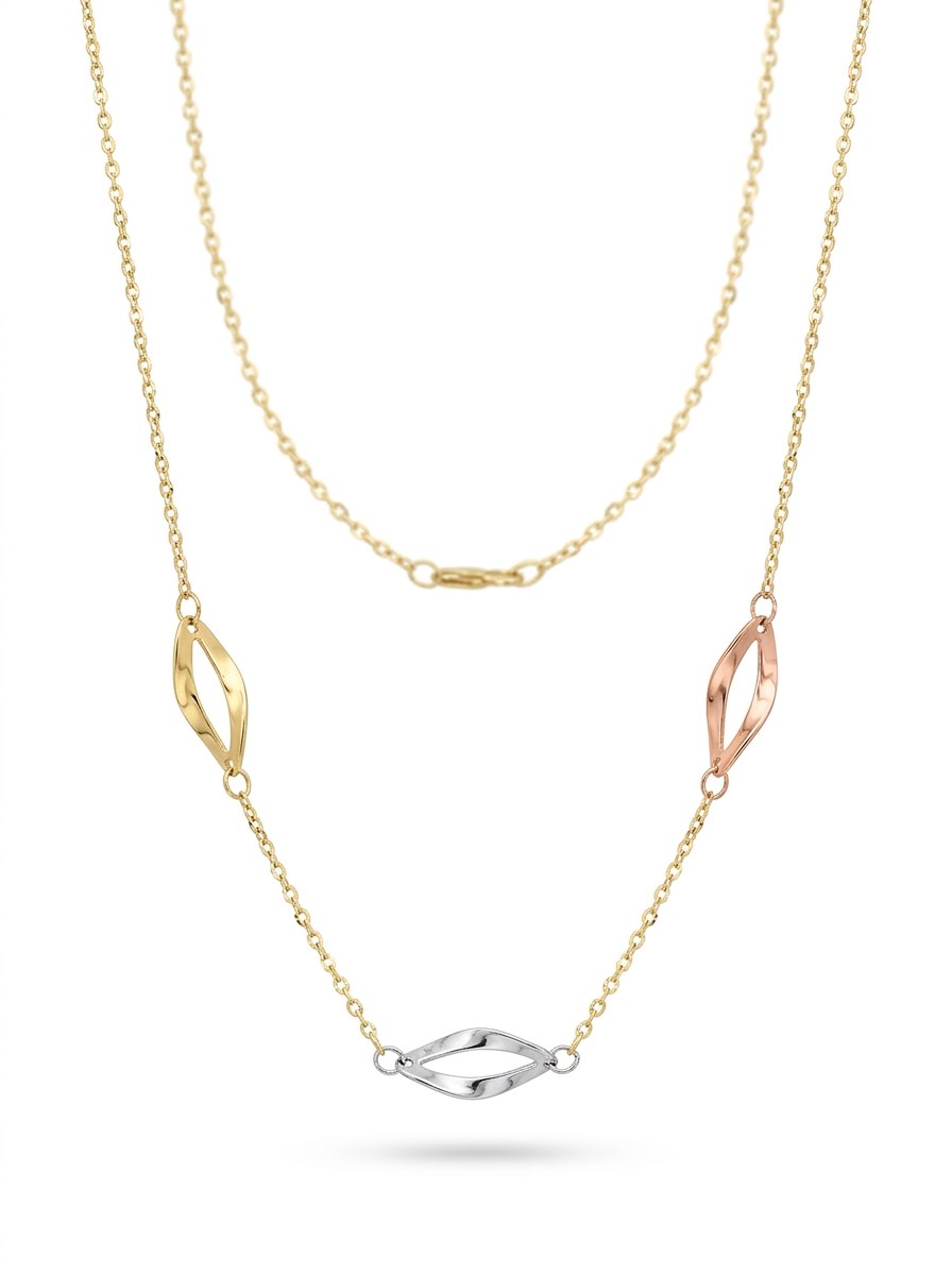 Gargantilla de oro 14k con tres gotas caladas tricolor Mod 6247 - 45 cm