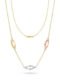 Gargantilla de oro 14k con tres gotas caladas tricolor Mod 6247 - 45 cm