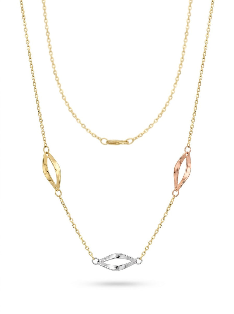 Gargantilla de oro 14k con tres gotas caladas tricolor Mod 6247 - 45 cm