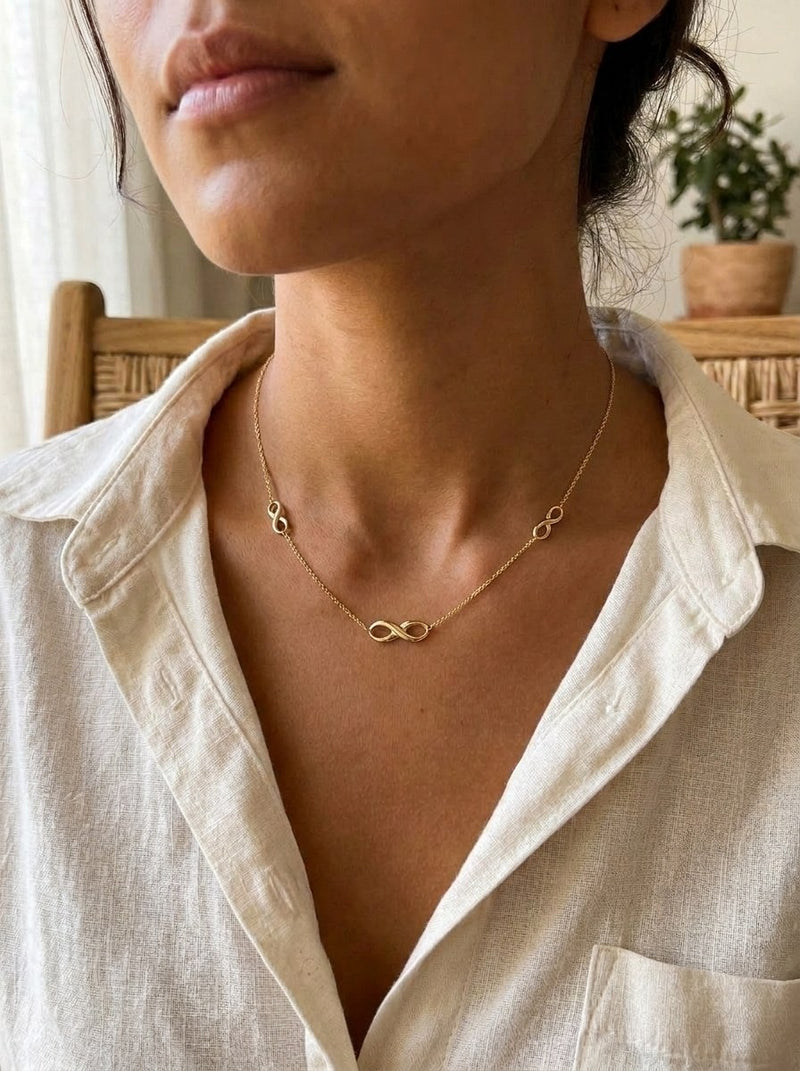 Gargantilla de oro 14k con tres infinitos Mod 6248 - 45 cm