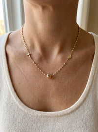 Gargantilla de oro 14k estilo rosario con cruz y medalla de la Virgen Mod 6249 - 45 cm