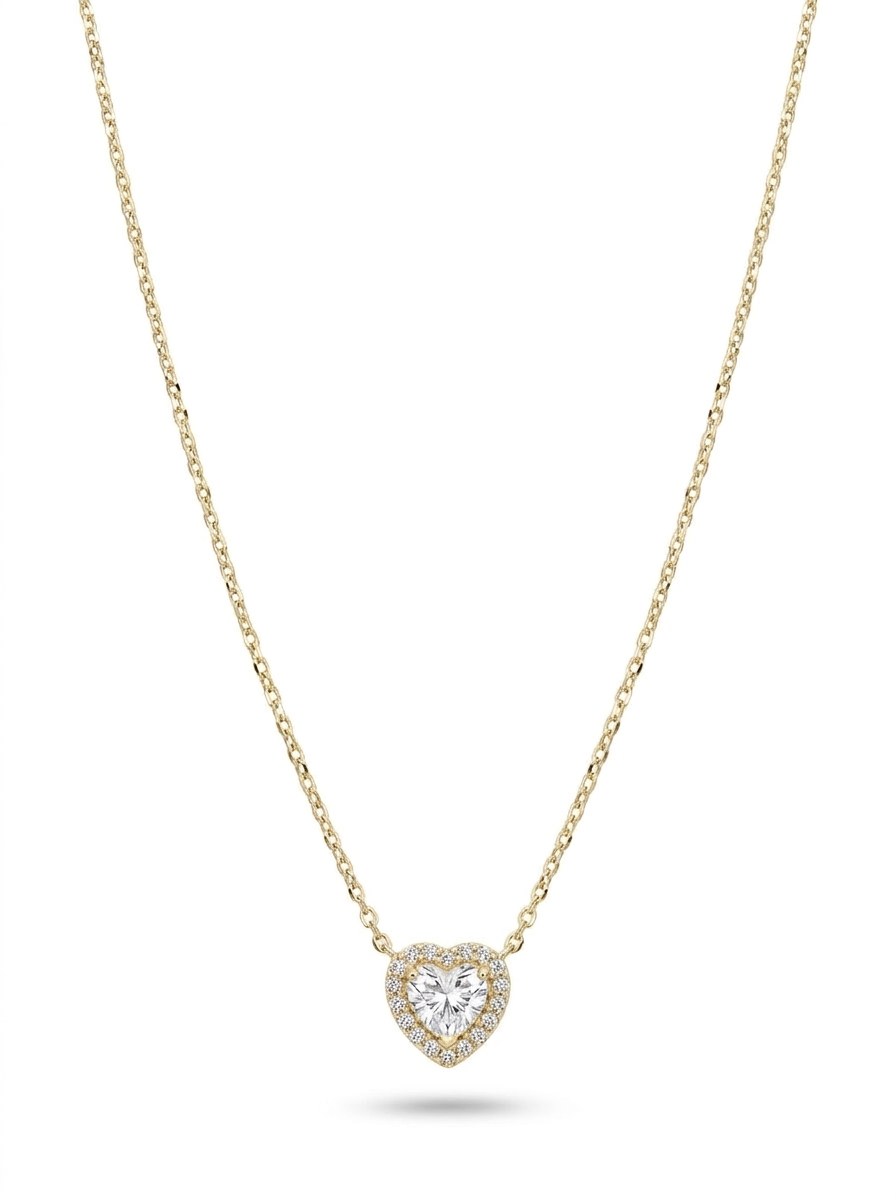 Gargantilla de oro 14k con corazón de circonia y halo Mod 6254 - 45 cm