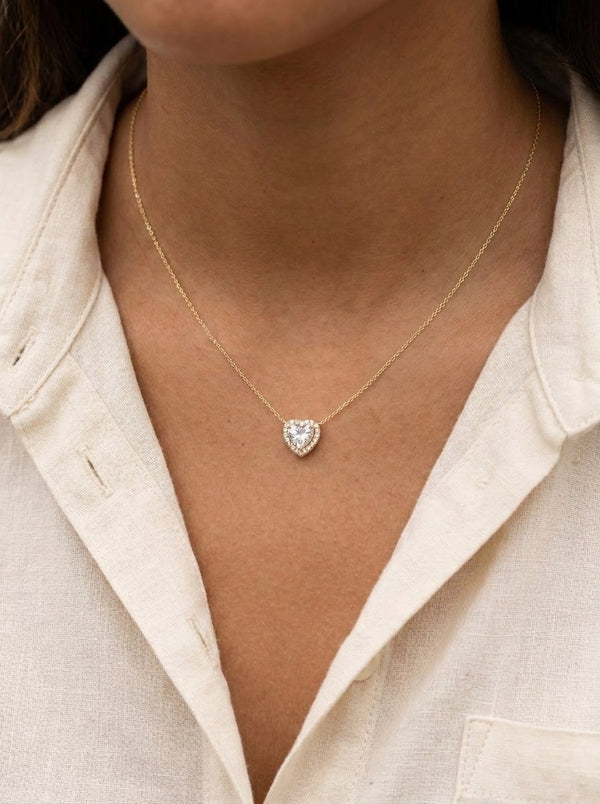 Gargantilla de oro 14k con corazón de circonia y halo Mod 6254 - 45 cm
