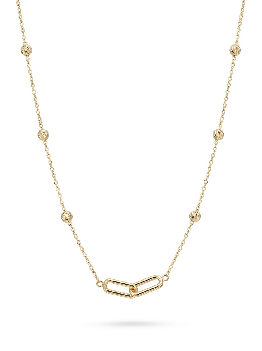 Gargantilla de oro 14k con eslabones clip y bolitas diamantadas Mod 6255 - 45 cm