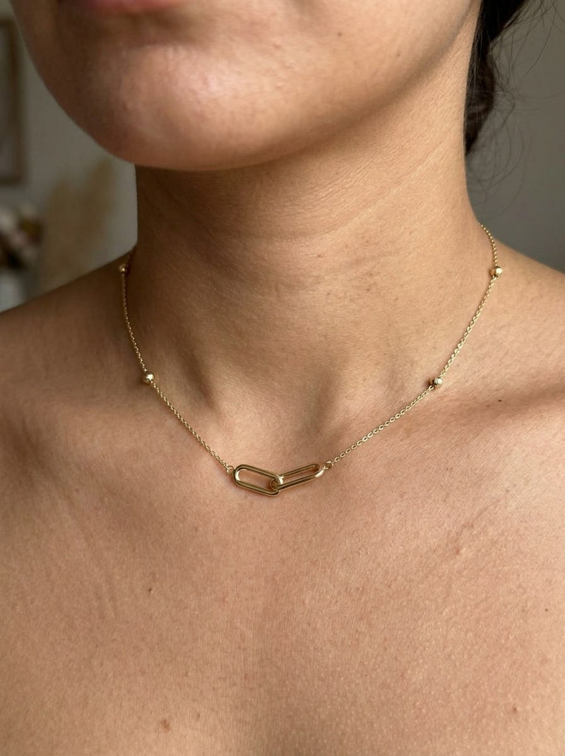 Gargantilla de oro 14k con eslabones clip y bolitas diamantadas Mod 6255 - 45 cm