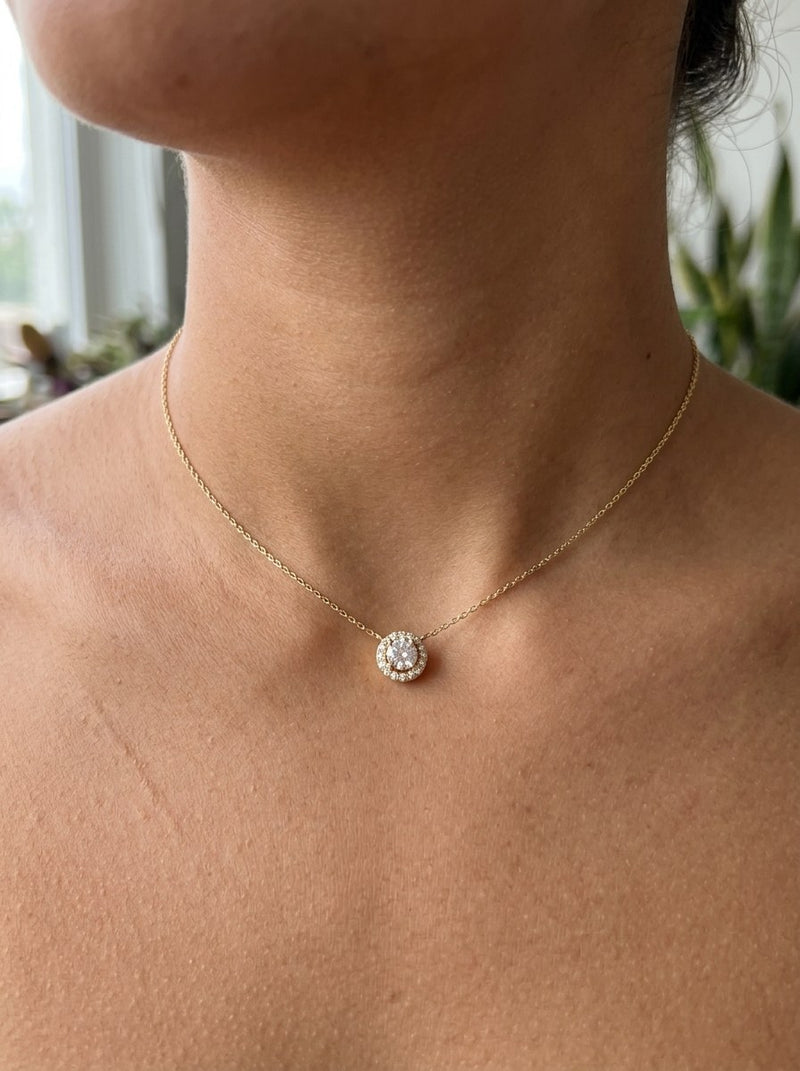 Gargantilla de oro 14k con circonia redonda y halo Mod 6257 - 45 cm