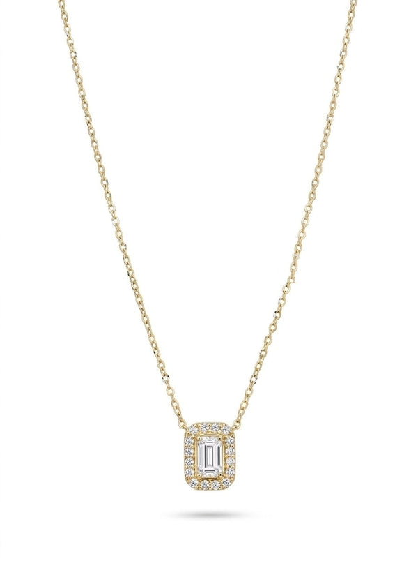 Gargantilla de oro 14k con circonia baguette y halo Mod 6258 - 45 cm