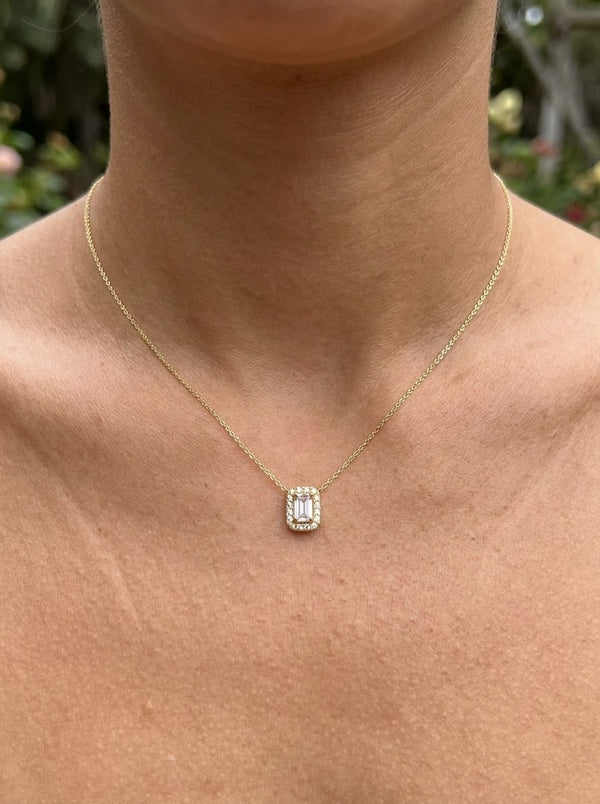 Gargantilla de oro 14k con circonia baguette y halo Mod 6258 - 45 cm